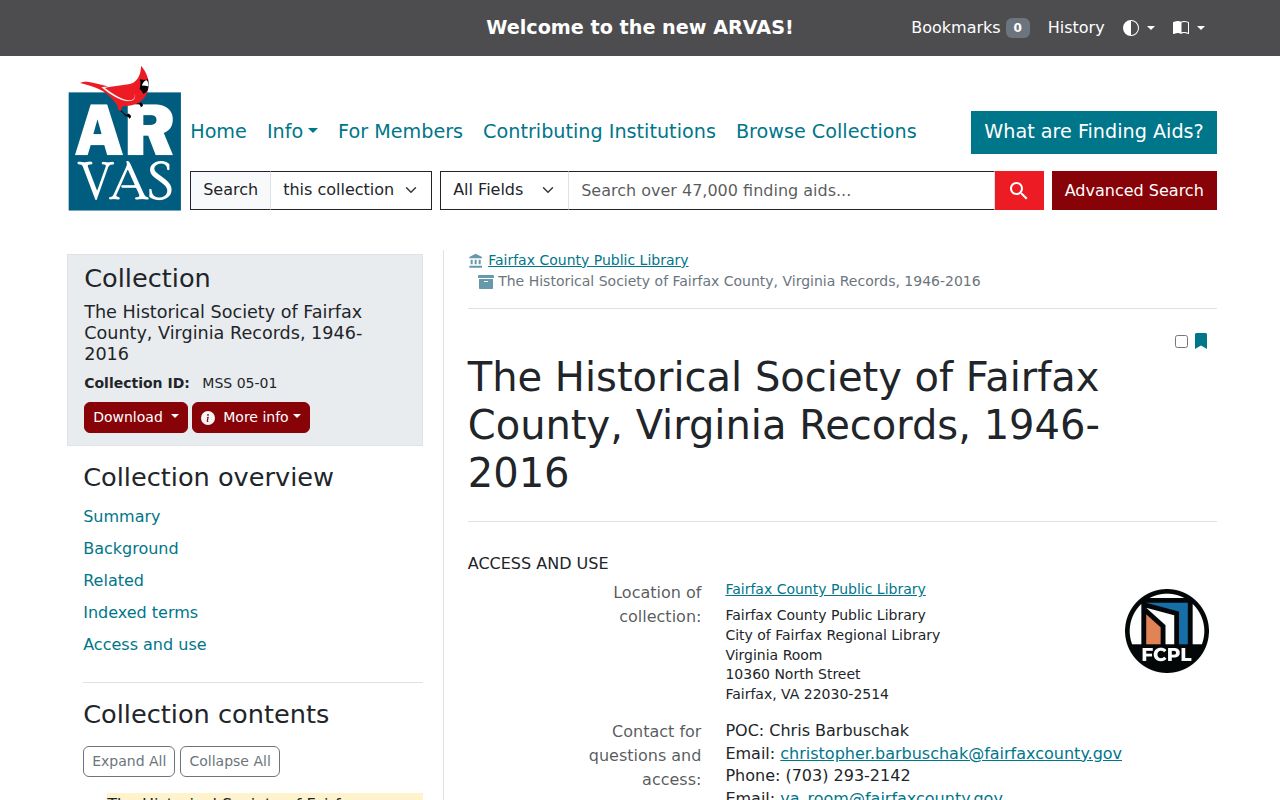 Chantilly city directory companion records in the Fairfax historical society finding aid