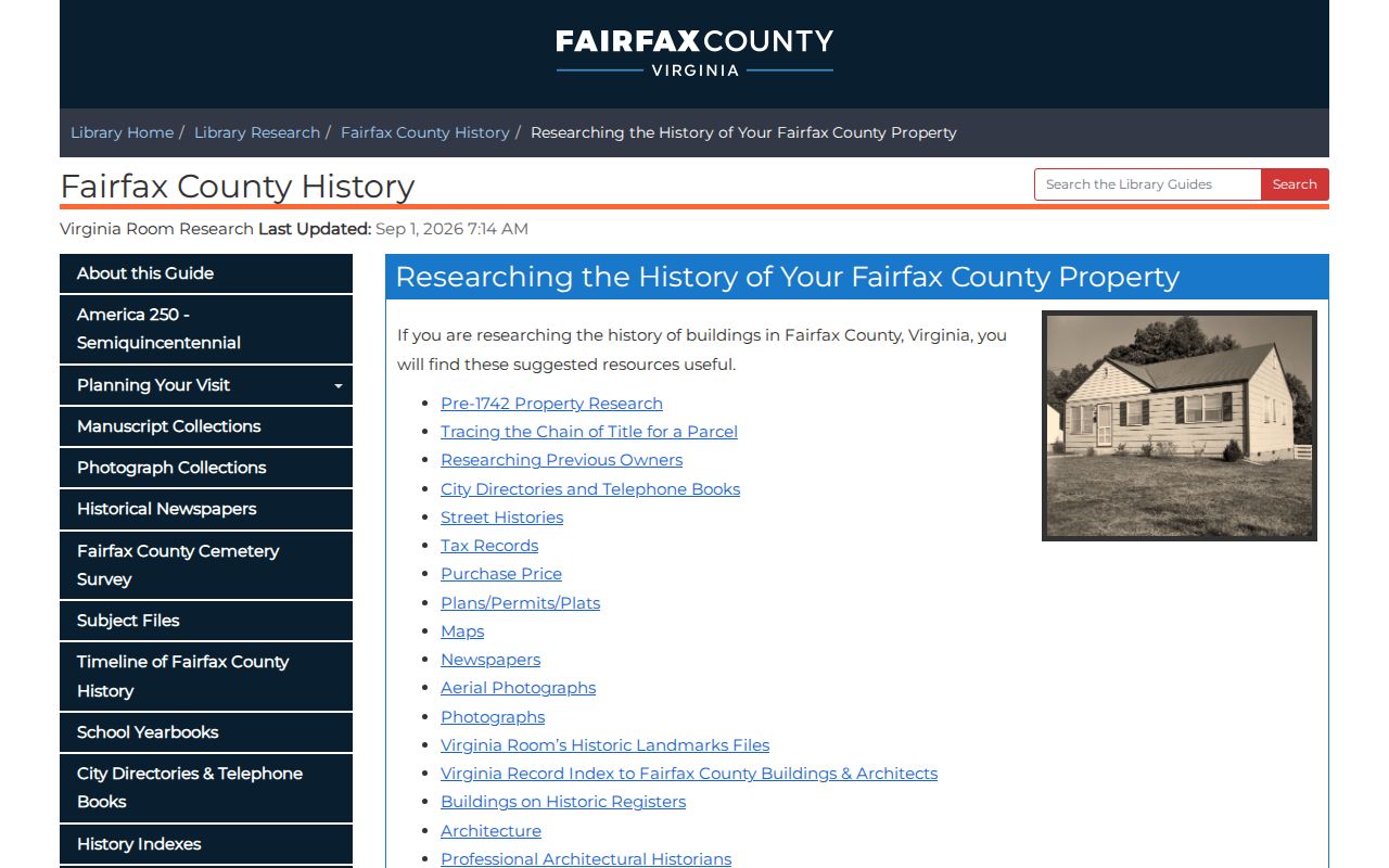 Chantilly past residents property-history bibliography at Fairfax Library