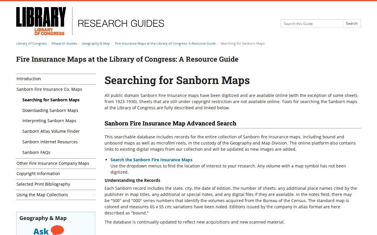 Chantilly past residents Sanborn map research route