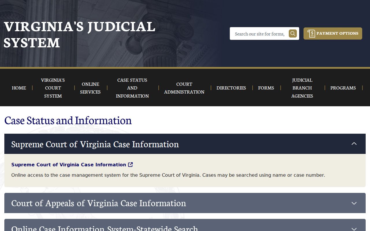 Chantilly resident lookup Virginia statewide court case information service