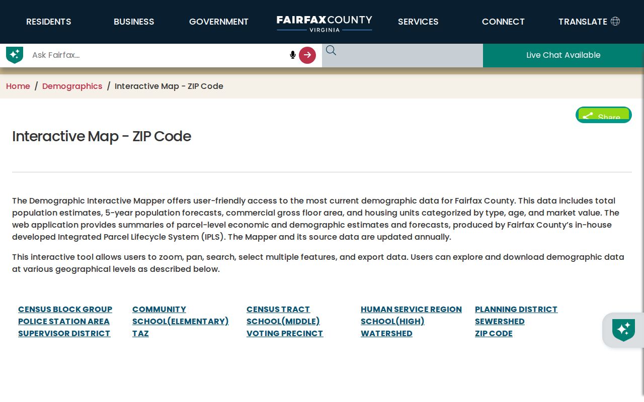 Chantilly ZIP code directory Fairfax interactive map
